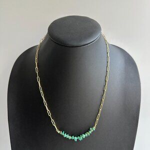 Natural Turquoise Chip Necklace With Gold Plated Chain 21" Handmade Boho Jewelry